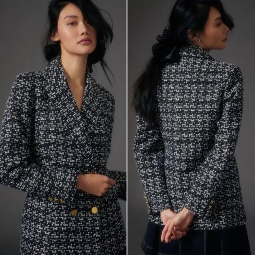 Nwt Anthropologie X Maeve | Double Breasted Tweed Textured Blazer - Size L